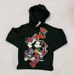 Mickey Unlimited Disney Mickey & Minnie Girls Hoodie Small 7/8 Green Pullover